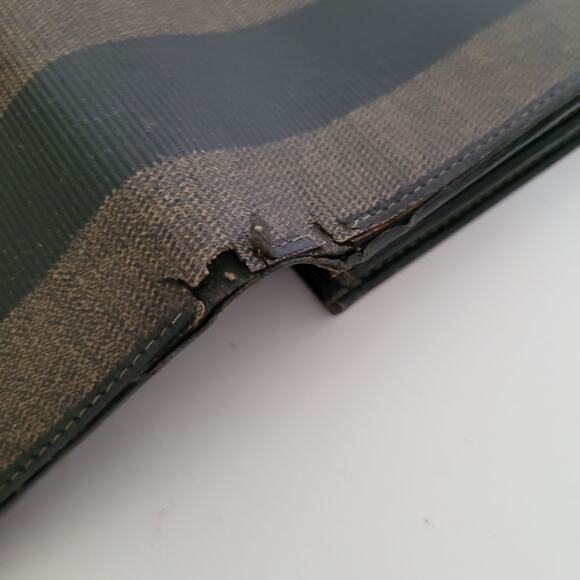 Fendi Vintage Pequin Wallet Canvas Leather Wallet Black Clutch Envelope Large - Picture 9 of 12